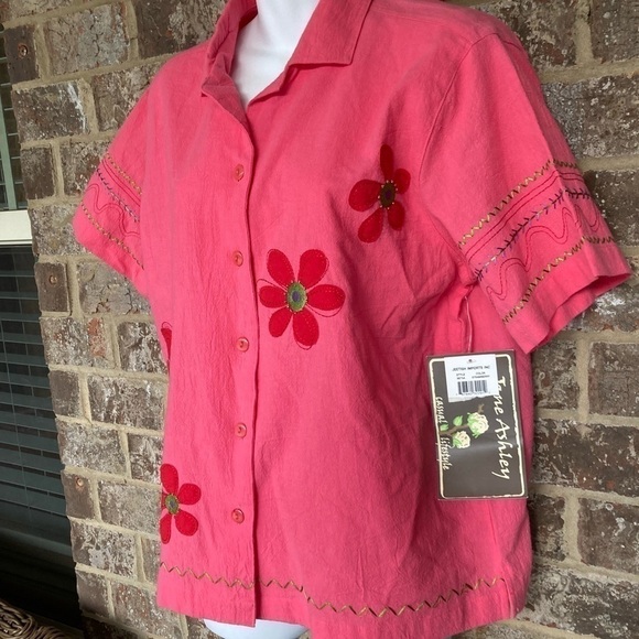 Vintage Jane Ashley Floral Embroidered Blouse New With Tags Size Large - Picture 2 of 10